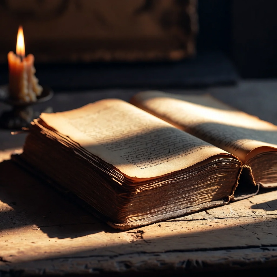 A seminary student studying scripture in a quiet, warm light
